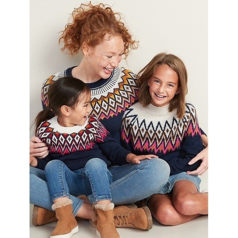 Fair Isle Sweater S Navy Blue Knit Crew Neck Yoke Top Nordic Alpine Ski Cabin